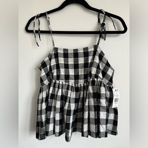 NWT 🆕 Black Tape Self Tie Tiered Tank Top - Plaid Gingham - S Small